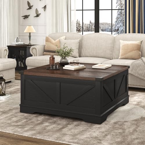 Hlivelood 40” Large Farmhouse Lift Top Coffee Table with Power Outlets and La...