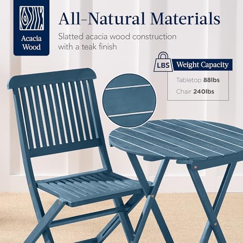 Best Choice Products 3-Piece Acacia Wood Bistro Set, Folding Patio Furniture ...