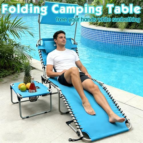 Outdoor Tanning Chair with Sun Canopy Shade & Face Hole, Folding Lounge C...