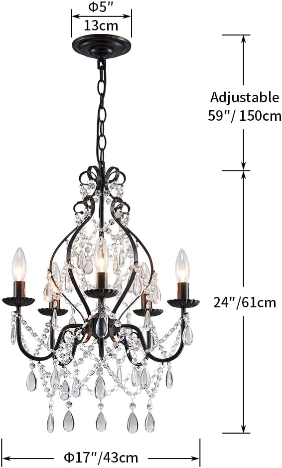 Saint Mossi 5-Lights Crystal Chandelier, Farmhouse Pendant Light Fixtures, H2...