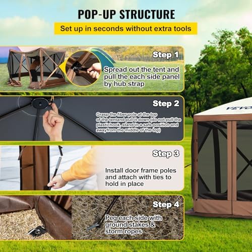 VEVOR Pop Up Gazebo Screen Tent, Pop-Up Instant Gazebo Tents with Mosquito Ne...