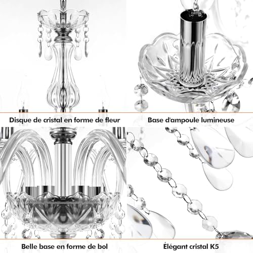 Ridgeyard 6-Lights Crystal Chandelier Modern Candle Chandeliers Living Room L...