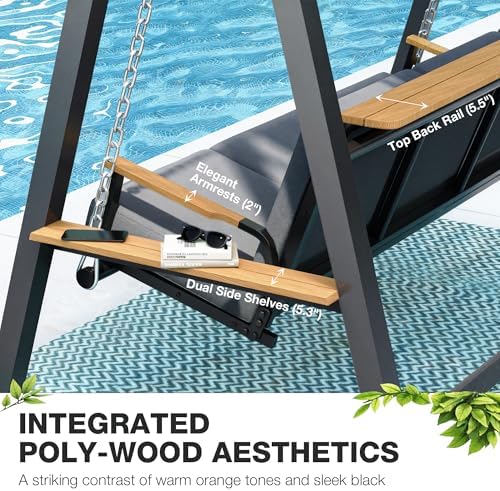 Pamapic 3-4 Seat Porch Swing with Stand, 990 lb Capacity, Black