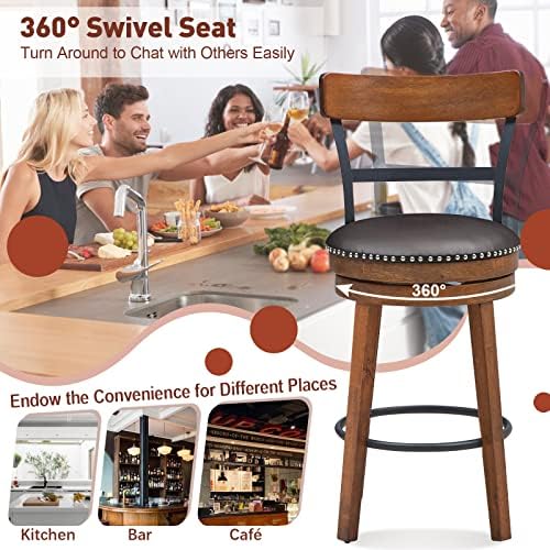 GIANTEX Bar Stools Set of 2-25.5" Counter Height Swivel Rubber Wood Bars...