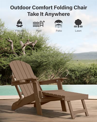 YEFU Adjustable Adirondack Chair with Footrest,All-Weather, Set of 2,Teak
