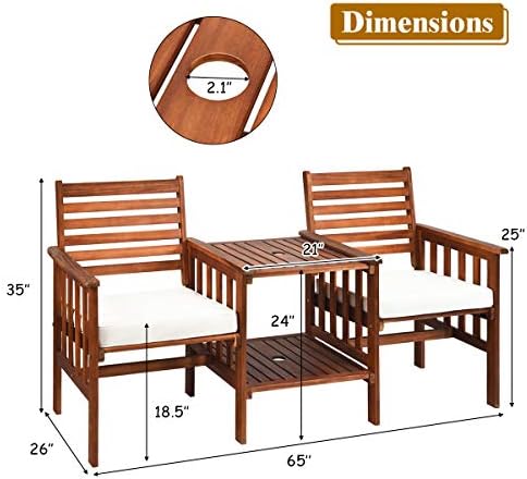 Tangkula Acacia Wood Loveseat, 3pcs Outdoor Table Chairs Set, Patio Conversat...