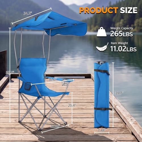 VINGLI Portable Folding Camping Chair with Canopy, Beach Chair with Canopy fo...