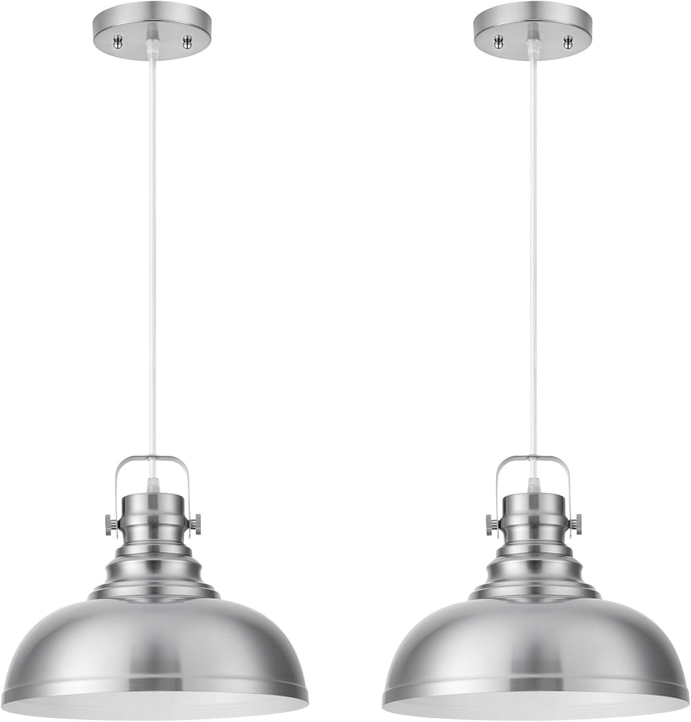 12 Inch Farmhouse Pendant Lights Kitchen Island, 2 Pack, Brushed Nickel