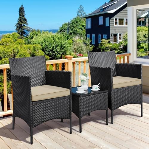 Yaheetech 3 Pieces Patio Conversation Set, Outdoor Rattan Bistro Furniture, 2...