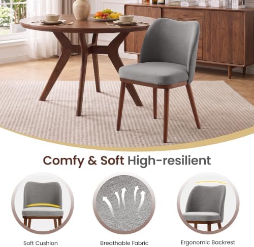 Upholstered Dining Chairs Set of 2, Fabric Wooden Kitchen Chair, Grey