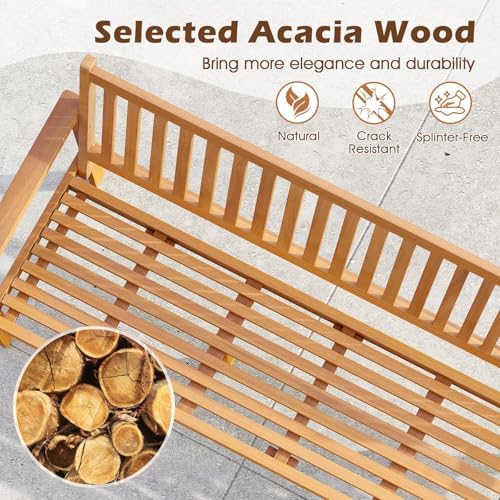 Tangkula 3-Seat Acacia Wood Outdoor Bench with Cushion, 64" Extra Long G...