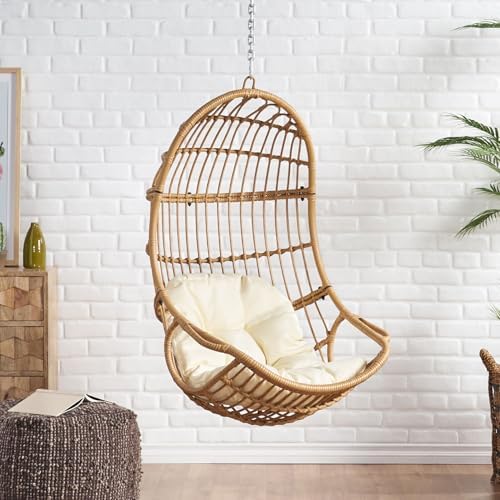Christopher Knight Home Mariah Wicker Hanging Chair with Cushion, Outdoor Ind...