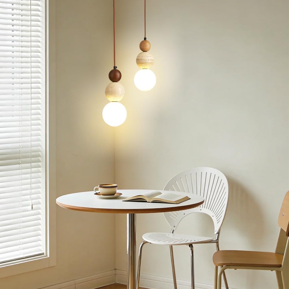 Modern Natural Stone Pendant Light, Frosted White Glass Spherical Hanging Lig...