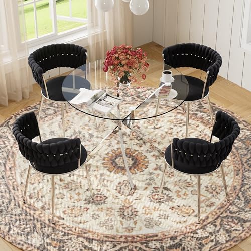 Modern Minimalism Circle Dining Table Set of 4, 36'' Round Tempered G...
