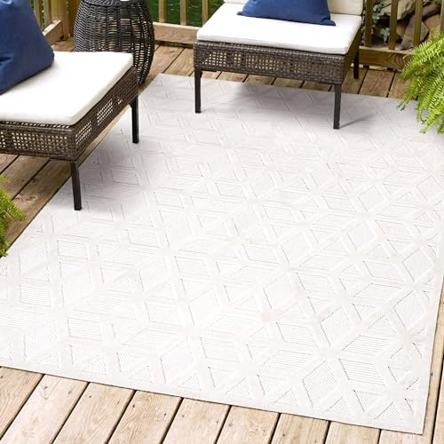 JONATHAN Y Neutral Geometric Indoor Outdoor Area Rug 4X6 Ivory, Talaia for Ba...
