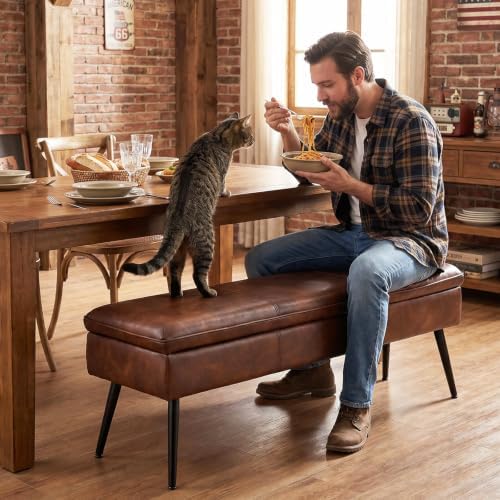 Ottoman with Storage Bench, Upholstered Large Entry Bench Cognac
