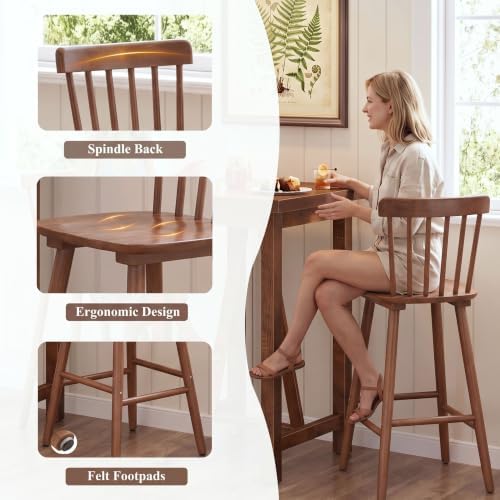 Windsor Bar Stools Set of 2, 26 Inch Counter Height Barstools Wooden Barstool...