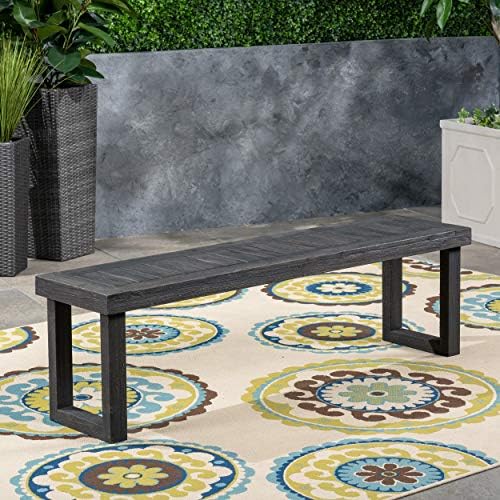 Christopher Knight Home Kemp Outdoor Acacia Wood Bench, Gray Finish, Sandblas...