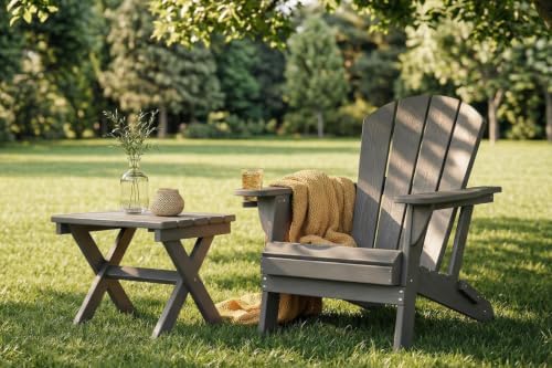 Folding Adirondack Chair with Cup Holder and Phone Holder, Heavy Duty HDPE Pl...