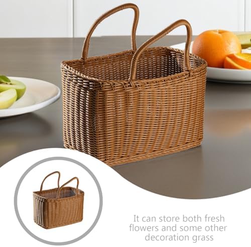 Sewroro Picnic Basket with Handles Handmade Plastic Woven Basket Multifunctio...