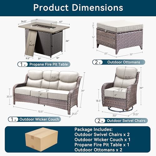 Luxury Patio Furniture Set with Fire Pit Table-6 Pieces All Weather Outdoor S...