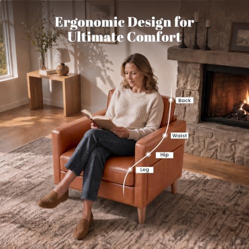 Faux Leather Accent Chair Mid Century Modern Armchair for Living Room