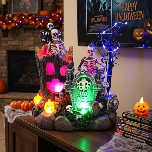 Valery Madelyn Halloween Decorations, Lighted Halloween Village with Music an...