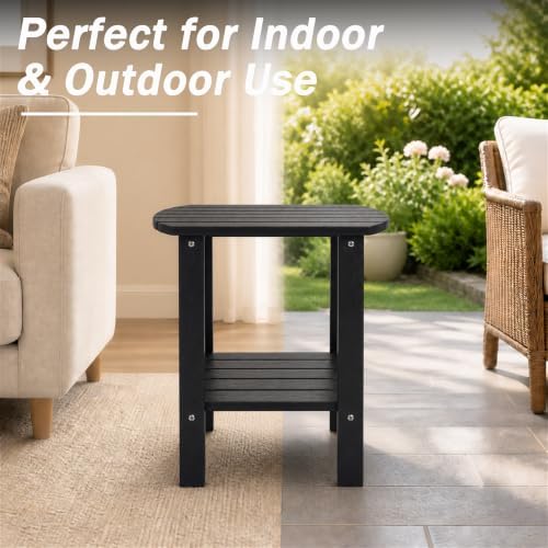 Adirondack Outdoor Side Table, 2-Tier HDPS Patio End Table, Black