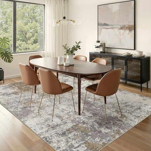 Nakagishi 10X14 Abstract Washable Area Rugs for Living Room-Brown Grey
