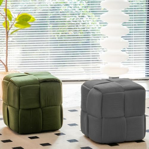 Cmishe 15" Square Woven Corduroy Ottoman Footrest - Modern Vanity Stool ...