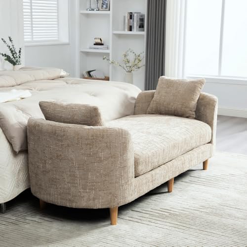 77.2" Chenille End of Bed Bench Chaise Lounge, Upholstered Bedroom Bench...
