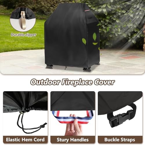 Outdoor Fireplace Cover,Heavy Duty 600D Waterproof Square Chimineas Fireplace...