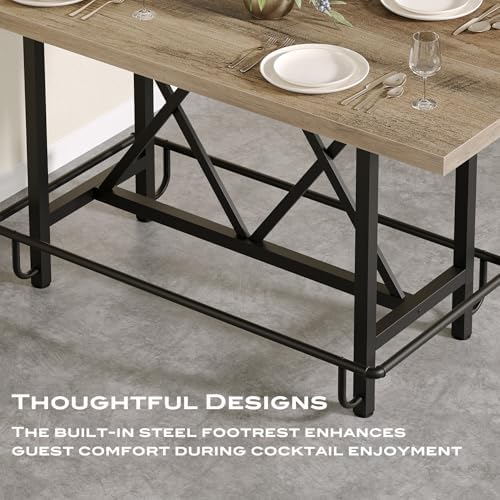 Tribesigns 63-Inch Counter Height Bar Table with Metal Footrest (Gray)