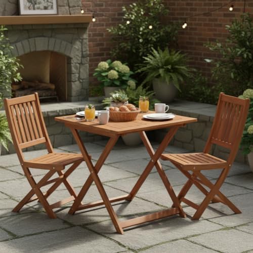 Tangkula 29.5-Inch Square Patio Dining Table, Solid Wood Folding Outdoor Bist...