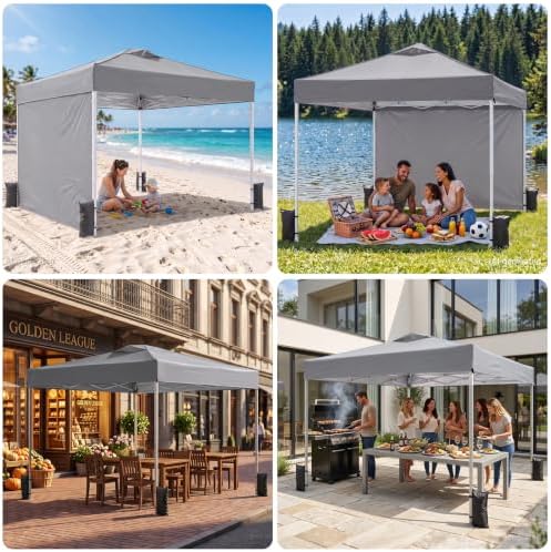 10x10 Pop Up Canopy Tent with One Push Setup, 3 Adjustable Heights, Gray