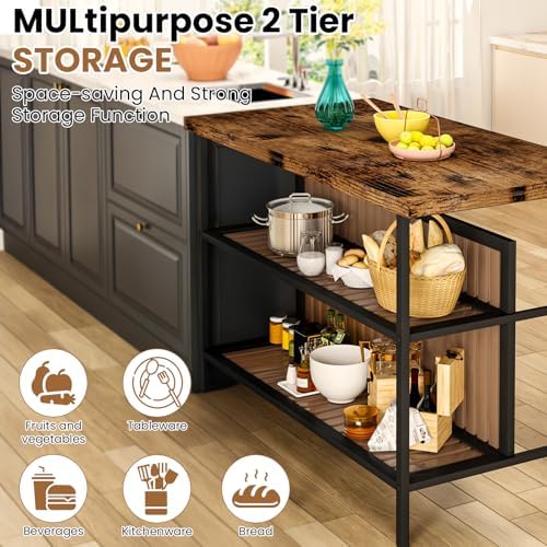 DKLGG Kitchen Island with Seating & Storage, Farmhouse Dining Table Set f...