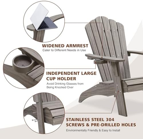 Psilvam Oversized Adirondack Chair with Cup Holder (1pc, Light Gray)