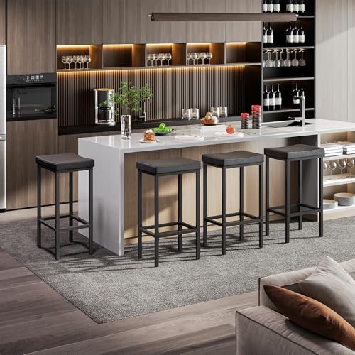 HOOBRO Bar Stools, Set of 2 Bar Chairs, Counter Height Stools, Saddle Barstoo...