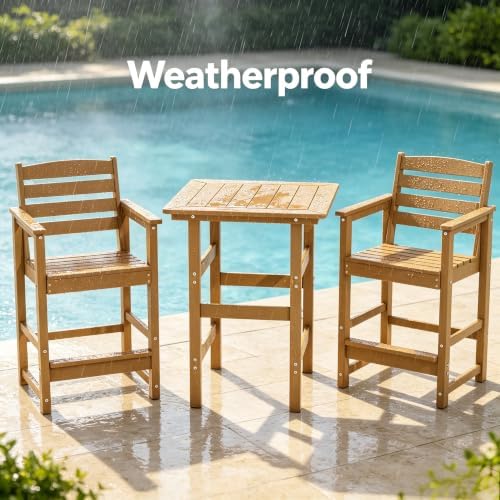 HDPE Outdoor Bar Height Stools High Adirondack Chairs (Teak, 2 Pcs)