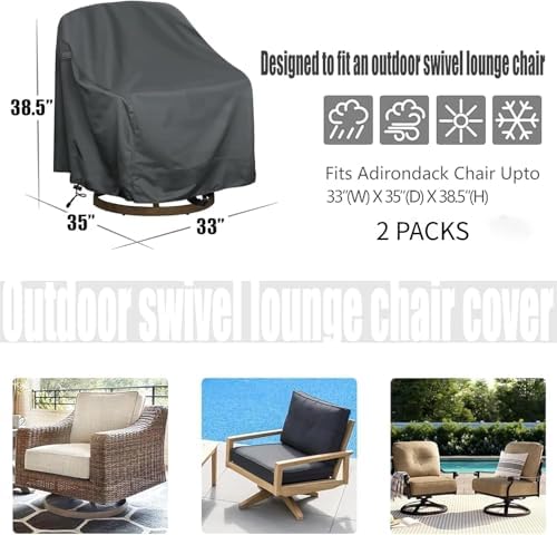 Outdoor Swivel Lounge Chair Cover 2 Pack, Waterproof Patio Chair Cover