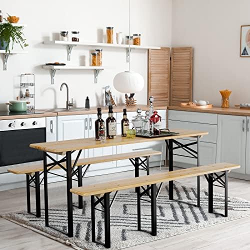 VINGLI 70 Inch Folding Picnic Tables with Benches Set, Weather-Resistant Wood...