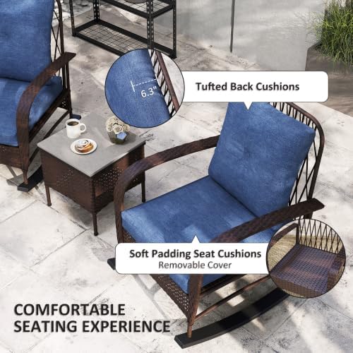Outsunny 3 Piece Wicker Patio Furniture Set Rocking Chairs Cushions Brown