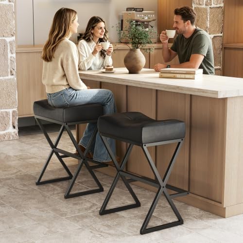 Counter Height Bar Stools Set of 2, Backless 26" Saddle Barstools, Black