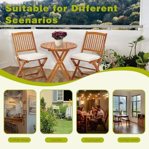 S AFSTAR 3 Pieces Patio Bistro Set, Acacia Wood Bistro Set Folding Chair with...