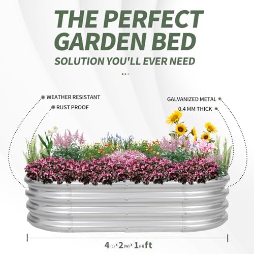 1MORE Galvanized Raised Garden Bed Outdoor,Planter Bed 4x2x1ft,Silver,2-Pk