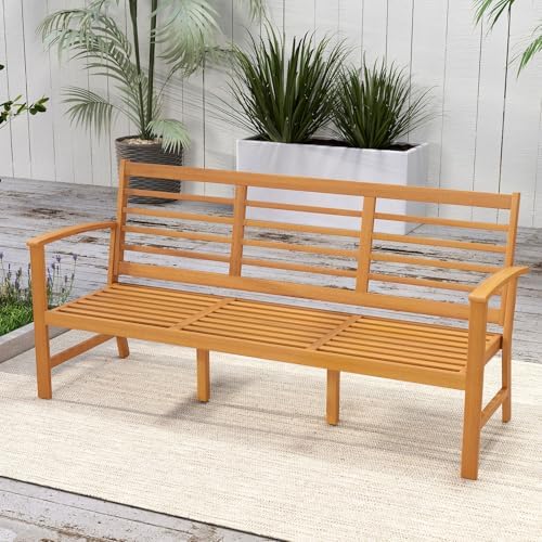 RELAX4LIFE 64’’ Outdoor Bench Acacia Wood - 3-Seat Patio Bench w/Slatted Back...