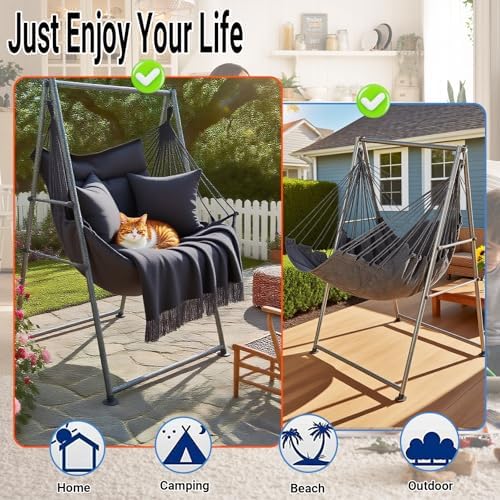 Hammock Chair Stand with X-Large Swing Chair with Footrest，Anti-Tip Thickened...