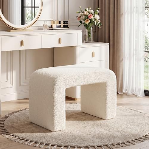 Tribesigns Set of 2 Modern Vanity Stool, Sherpa Upholstered Foot Stool Ottoma...