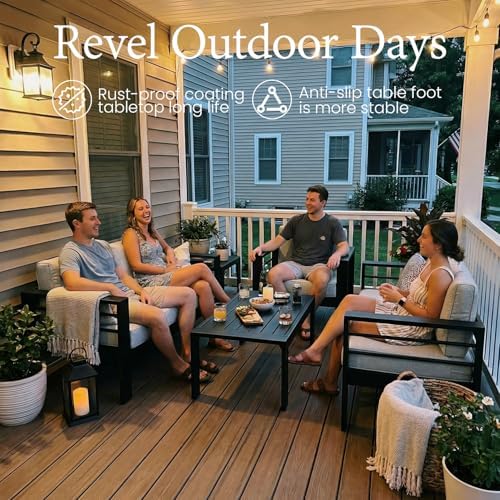LayinSun Outdoor Aluminum Furniture Set, 4 Pieces Patio Sectional Conversatio...