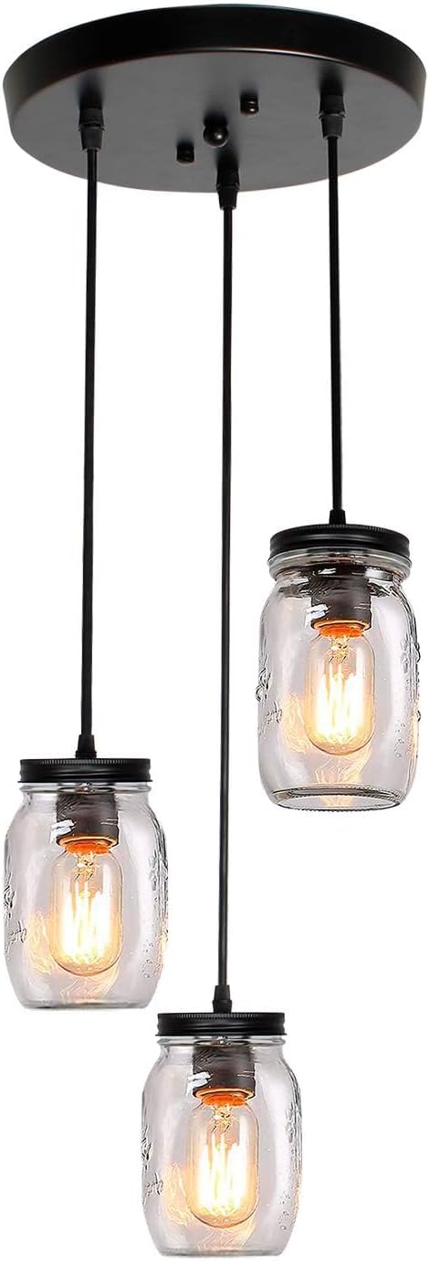 3-Light Pendant Lighting: Glass Mason Jar Light Fixtures